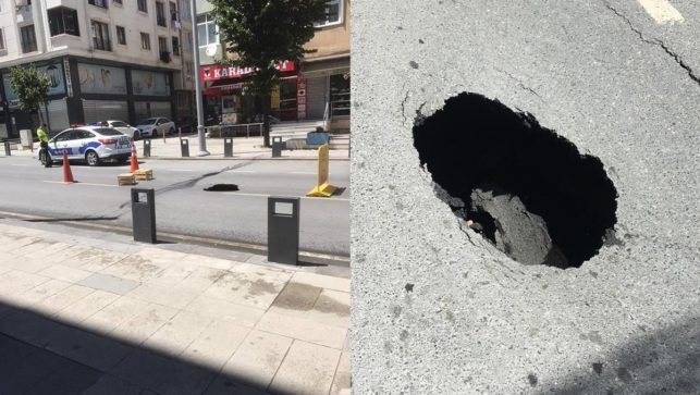 1. Cebeci Caddesi’nde Yolda Çöküntü Oluştu